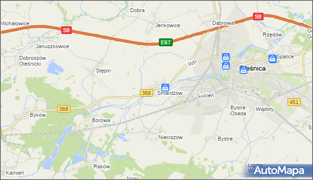 mapa Smardzów gmina Oleśnica, Smardzów gmina Oleśnica na mapie Targeo