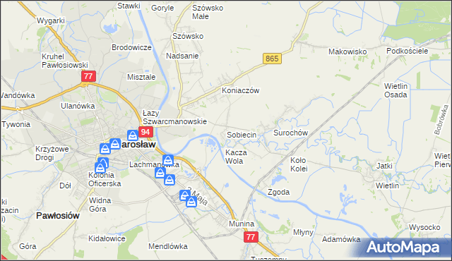 mapa Sobiecin, Sobiecin na mapie Targeo