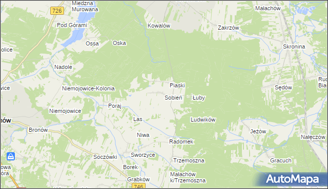 mapa Sobień gmina Białaczów, Sobień gmina Białaczów na mapie Targeo