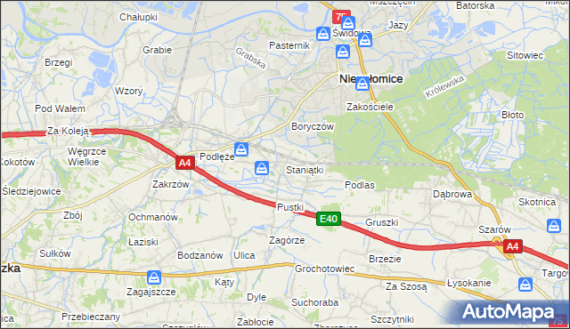 mapa Staniątki, Staniątki na mapie Targeo