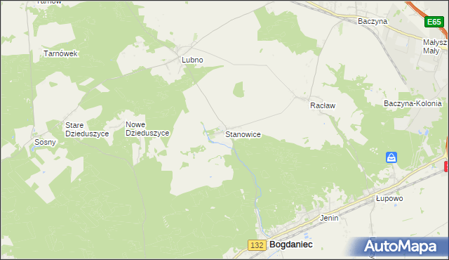 mapa Stanowice gmina Bogdaniec, Stanowice gmina Bogdaniec na mapie Targeo