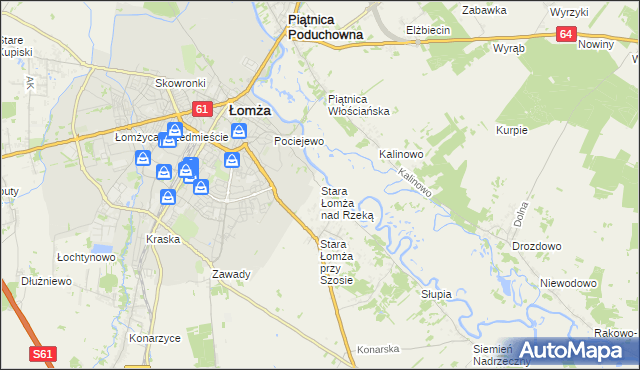 mapa Stara Łomża nad Rzeką, Stara Łomża nad Rzeką na mapie Targeo