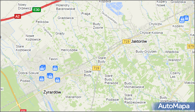 mapa Stare Budy gmina Jaktorów, Stare Budy gmina Jaktorów na mapie Targeo