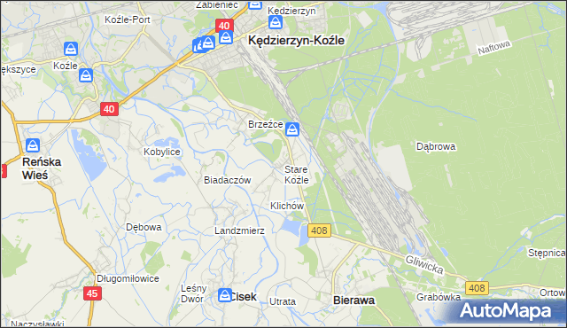 mapa Stare Koźle, Stare Koźle na mapie Targeo