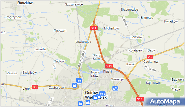 mapa Stary Staw gmina Ostrów Wielkopolski, Stary Staw gmina Ostrów Wielkopolski na mapie Targeo