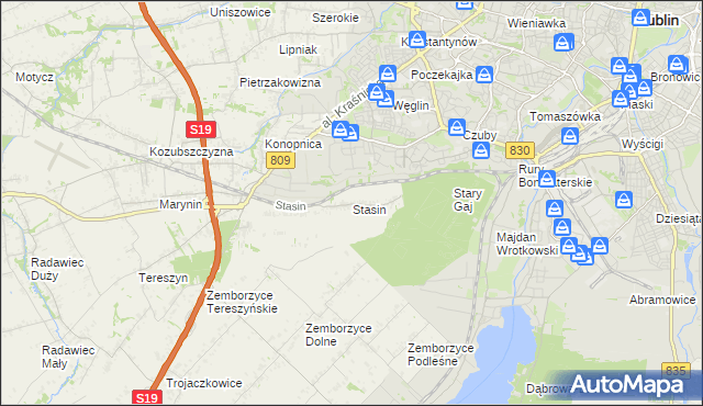 mapa Stasin gmina Konopnica, Stasin gmina Konopnica na mapie Targeo