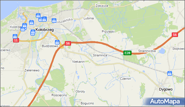 mapa Stramnica gmina Kołobrzeg, Stramnica gmina Kołobrzeg na mapie Targeo
