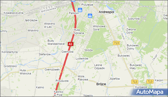 mapa Stróża gmina Andrespol, Stróża gmina Andrespol na mapie Targeo