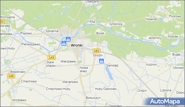 mapa Stróżki gmina Wronki, Stróżki gmina Wronki na mapie Targeo