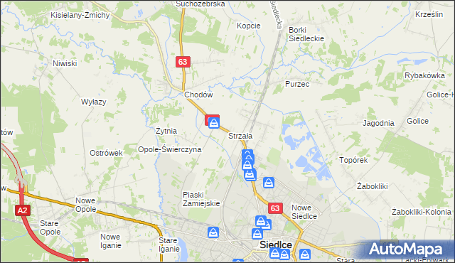 mapa Strzała gmina Siedlce, Strzała gmina Siedlce na mapie Targeo