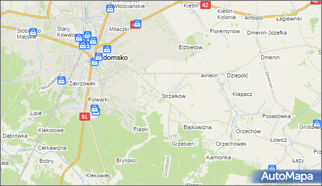 mapa Strzałków gmina Radomsko, Strzałków gmina Radomsko na mapie Targeo
