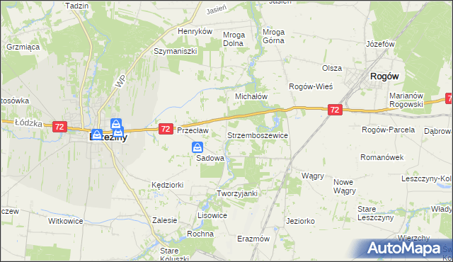 mapa Strzemboszewice, Strzemboszewice na mapie Targeo