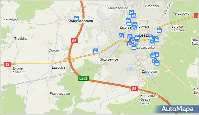 mapa Strzyżewice gmina Święciechowa, Strzyżewice gmina Święciechowa na mapie Targeo