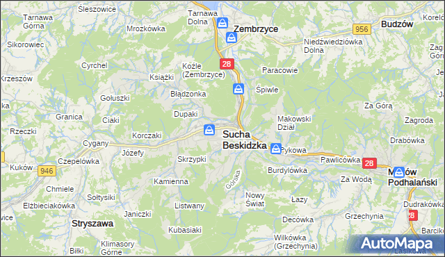 mapa Sucha Beskidzka, Sucha Beskidzka na mapie Targeo