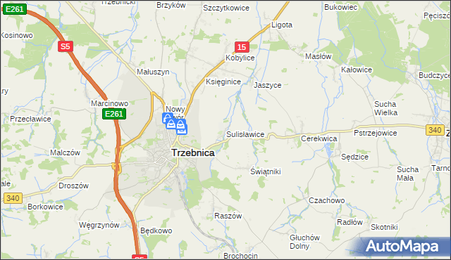 mapa Sulisławice gmina Trzebnica, Sulisławice gmina Trzebnica na mapie Targeo