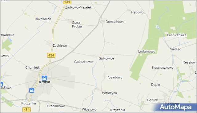 mapa Sułkowice gmina Krobia, Sułkowice gmina Krobia na mapie Targeo