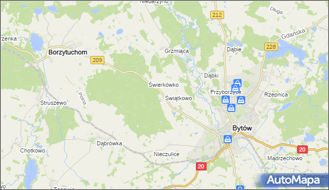 mapa Świątkowo gmina Bytów, Świątkowo gmina Bytów na mapie Targeo