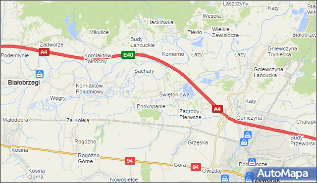 mapa Świętoniowa, Świętoniowa na mapie Targeo