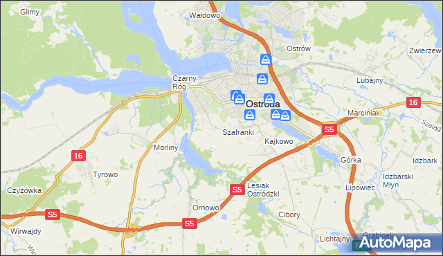 mapa Szafranki gmina Ostróda, Szafranki gmina Ostróda na mapie Targeo