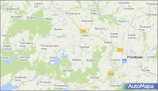 mapa Szarłata gmina Przodkowo, Szarłata gmina Przodkowo na mapie Targeo