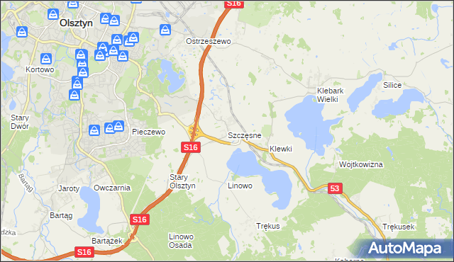 mapa Szczęsne gmina Purda, Szczęsne gmina Purda na mapie Targeo