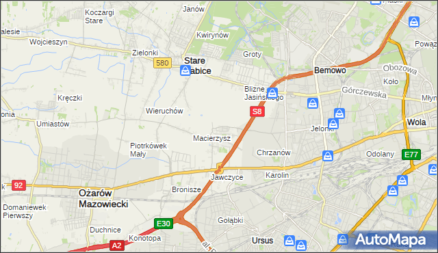 mapa Szeligi gmina Ożarów Mazowiecki, Szeligi gmina Ożarów Mazowiecki na mapie Targeo