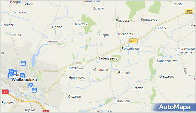 mapa Tadeuszewo, Tadeuszewo na mapie Targeo