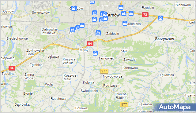 mapa Tarnowiec gmina Tarnów, Tarnowiec gmina Tarnów na mapie Targeo