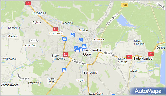 mapa Tarnowskie Góry, Tarnowskie Góry na mapie Targeo