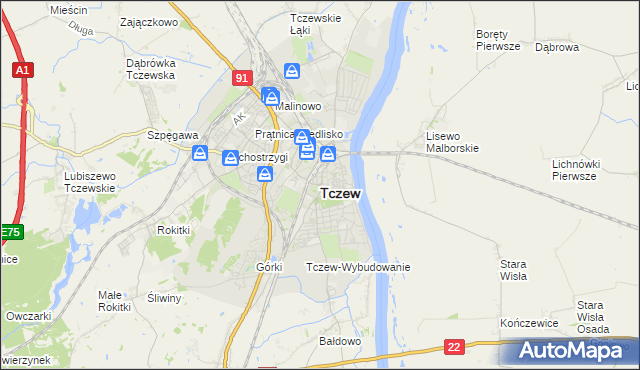 mapa Tczew, Tczew na mapie Targeo
