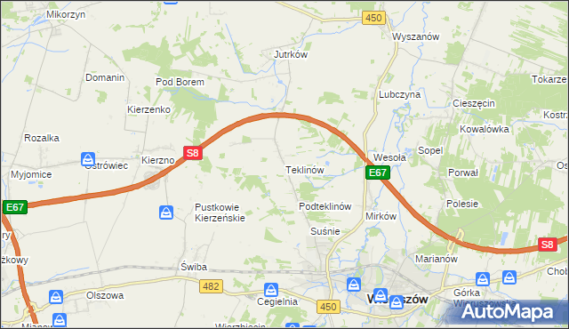 mapa Teklinów gmina Wieruszów, Teklinów gmina Wieruszów na mapie Targeo