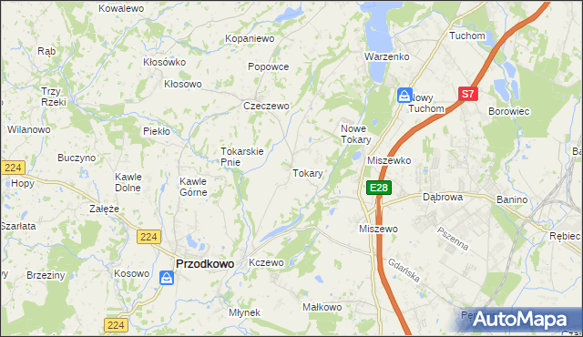 mapa Tokary gmina Przodkowo, Tokary gmina Przodkowo na mapie Targeo
