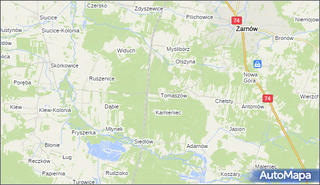 mapa Tomaszów gmina Żarnów, Tomaszów gmina Żarnów na mapie Targeo