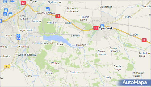 mapa Trojanów gmina Opatówek, Trojanów gmina Opatówek na mapie Targeo