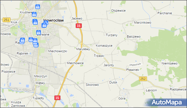 mapa Trzaski gmina Inowrocław, Trzaski gmina Inowrocław na mapie Targeo