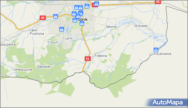 mapa Trzebina gmina Lubrza, Trzebina gmina Lubrza na mapie Targeo