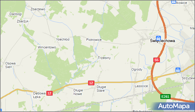 mapa Trzebiny gmina Święciechowa, Trzebiny gmina Święciechowa na mapie Targeo