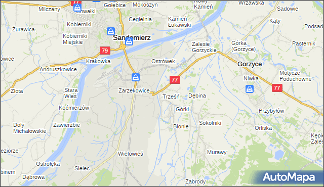 mapa Trześń gmina Gorzyce, Trześń gmina Gorzyce na mapie Targeo