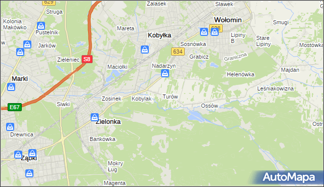mapa Turów gmina Wołomin, Turów gmina Wołomin na mapie Targeo