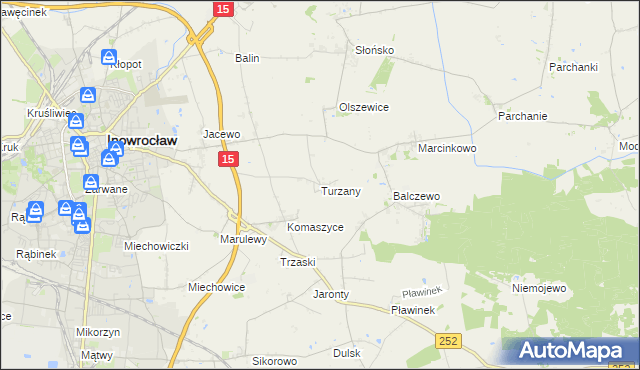 mapa Turzany gmina Inowrocław, Turzany gmina Inowrocław na mapie Targeo
