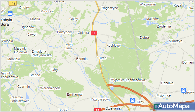 mapa Turze gmina Ostrzeszów, Turze gmina Ostrzeszów na mapie Targeo