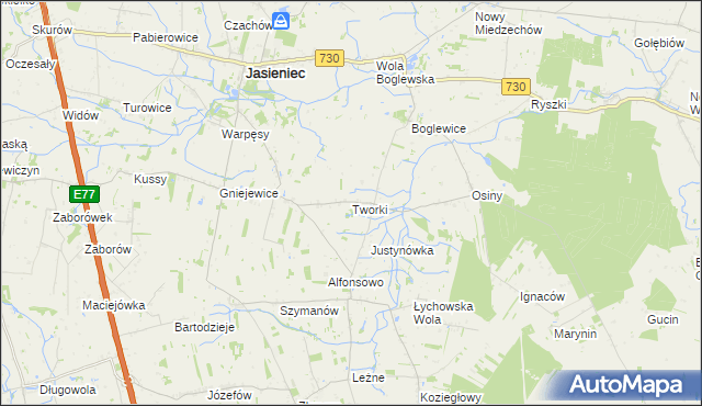 mapa Tworki gmina Jasieniec, Tworki gmina Jasieniec na mapie Targeo