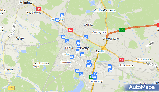 mapa Tychów, Tychy na mapie Targeo