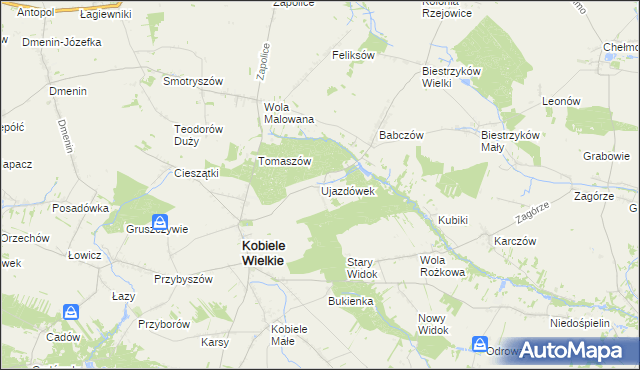 mapa Ujazdówek gmina Kobiele Wielkie, Ujazdówek gmina Kobiele Wielkie na mapie Targeo