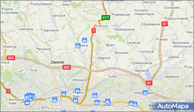 mapa Węgrzce gmina Zielonki, Węgrzce gmina Zielonki na mapie Targeo