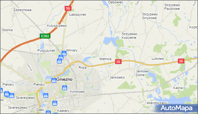 mapa Wełnica gmina Gniezno, Wełnica gmina Gniezno na mapie Targeo