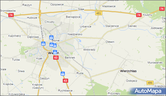 mapa Widoradz, Widoradz na mapie Targeo