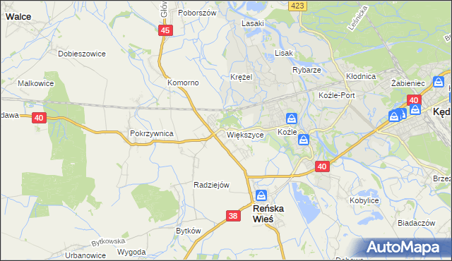 mapa Większyce, Większyce na mapie Targeo