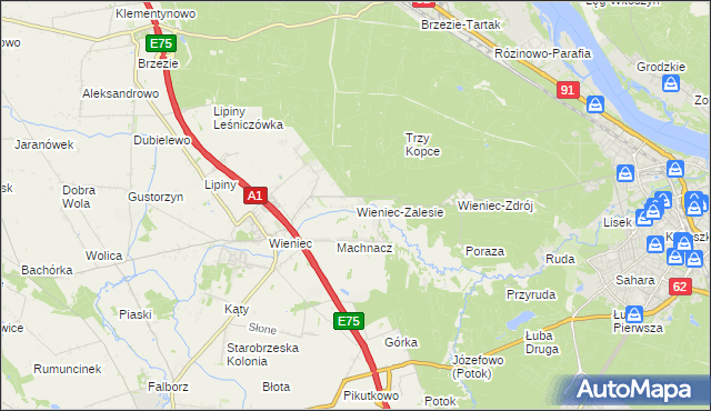 mapa Wieniec-Zalesie, Wieniec-Zalesie na mapie Targeo