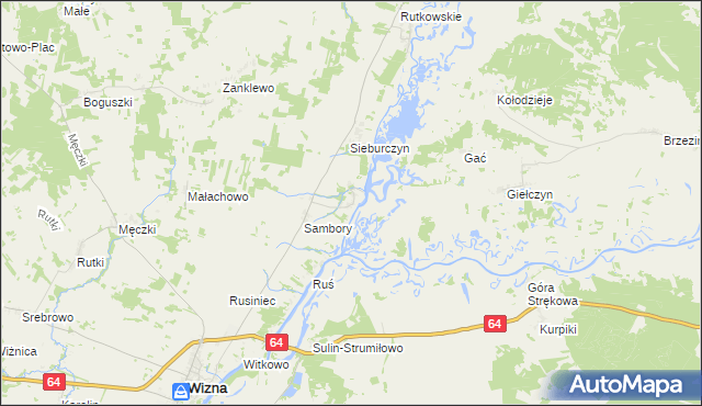 mapa Wierciszewo gmina Wizna, Wierciszewo gmina Wizna na mapie Targeo